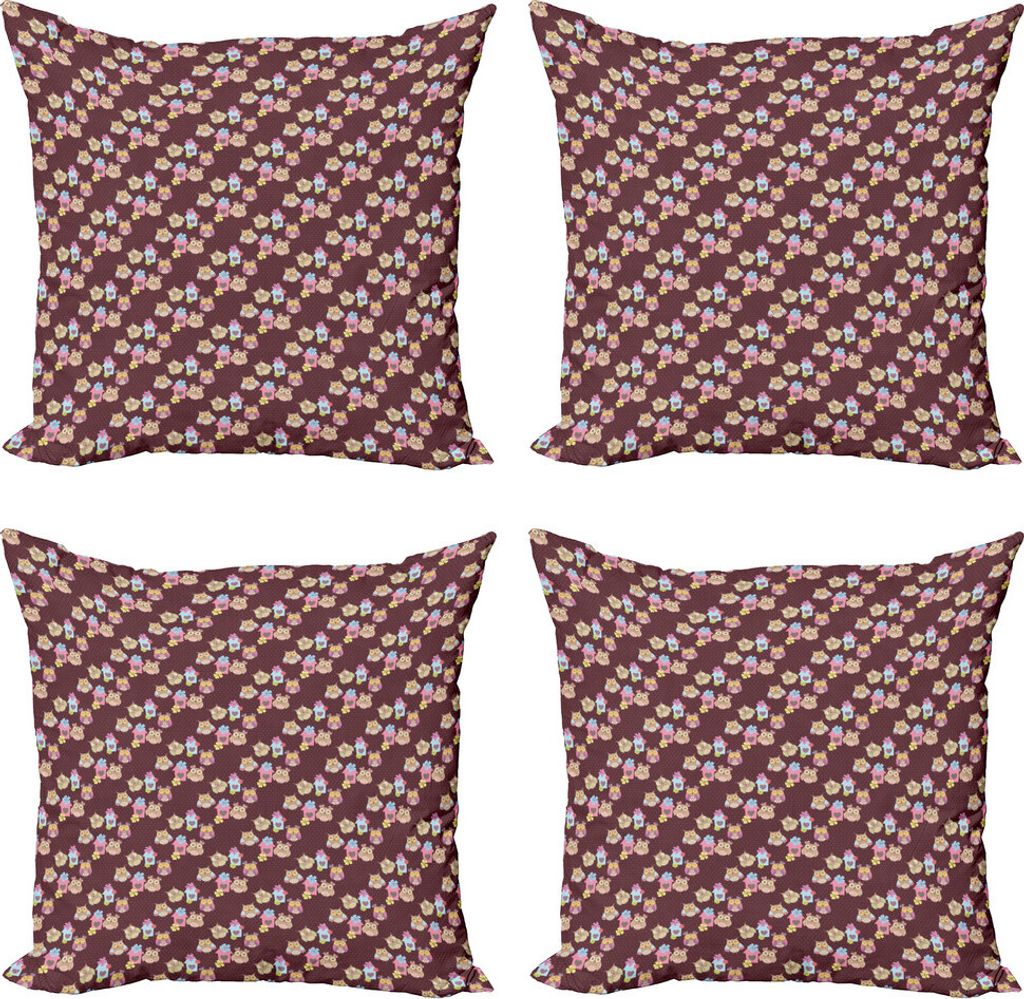 ABAKUHAUS Eule Drucken Kissenbezug Set (4 Stück), Häuser und Vögel auf Punkte, Moderner Doppelseitiger Digitaldruck, 40 cm x 40 cm, Mehrfarbig