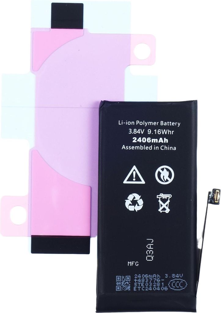 Tradebit Akku für iPhone 13 mini ohne Warnmeldung 2406mAh mit Kleber Handy Akku Li-Ion Ersatzakku Smartphone Batterie