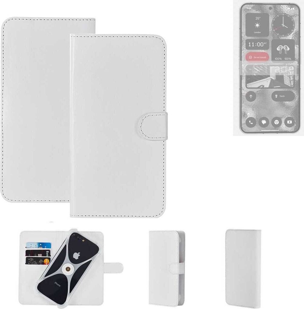 K-S-Trade Handy Hülle Schutz Hülle kompatibel mit Nothing 2 Cover Case Bookstyle Bumper weiß 1x