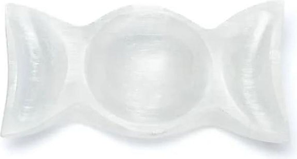 Dreiteilige Schale aus Selenit – ±15 x 8 x 3 cm, 530–550 g