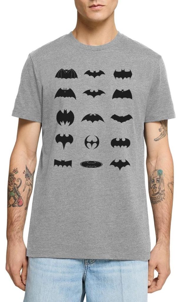 Spreadshirt DC Comics Batman Logos Entwicklung Männer Premium T-Shirt, 5XL, Grau meliert