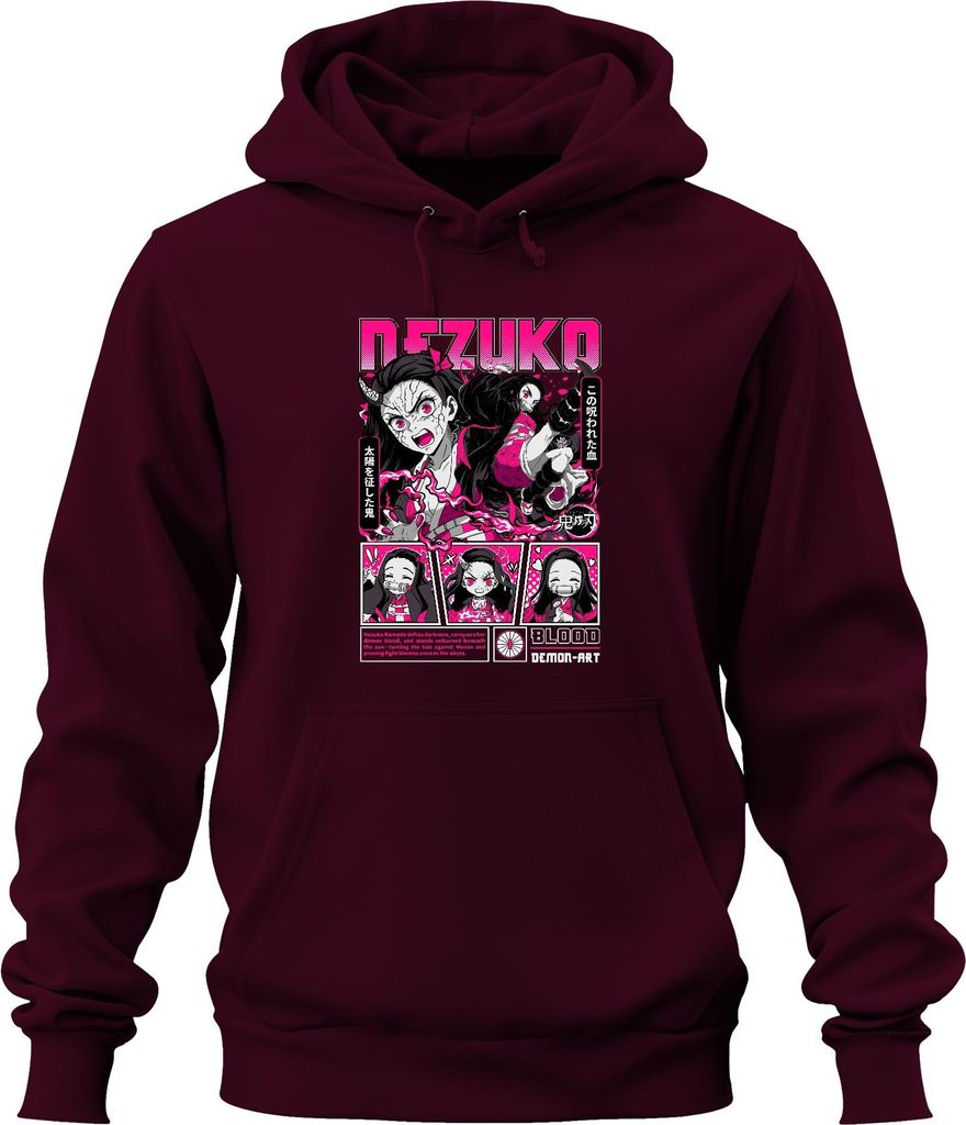 Demon Slayer Nezuko Dämon Blut Anime Geschenk Japan Y2K Streetwear Halloween Uni Hoodie Kapuzenpullover, Burgundy, XL
