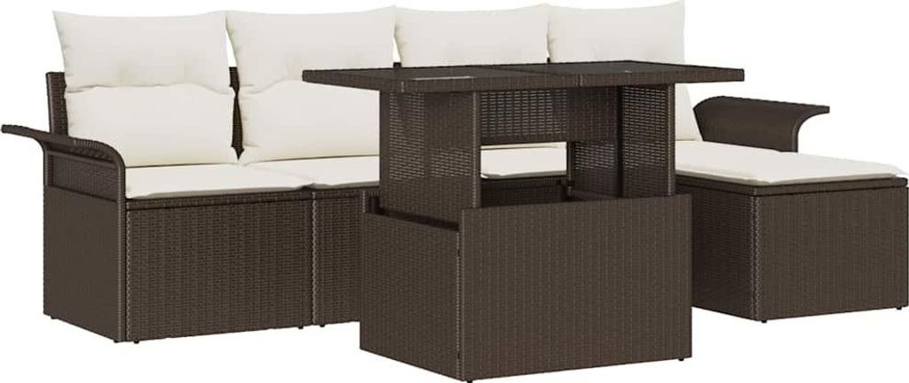 Garten-Sofa-Set mit Kissen mit Speicher 6 pcs Braun Poly Rattan