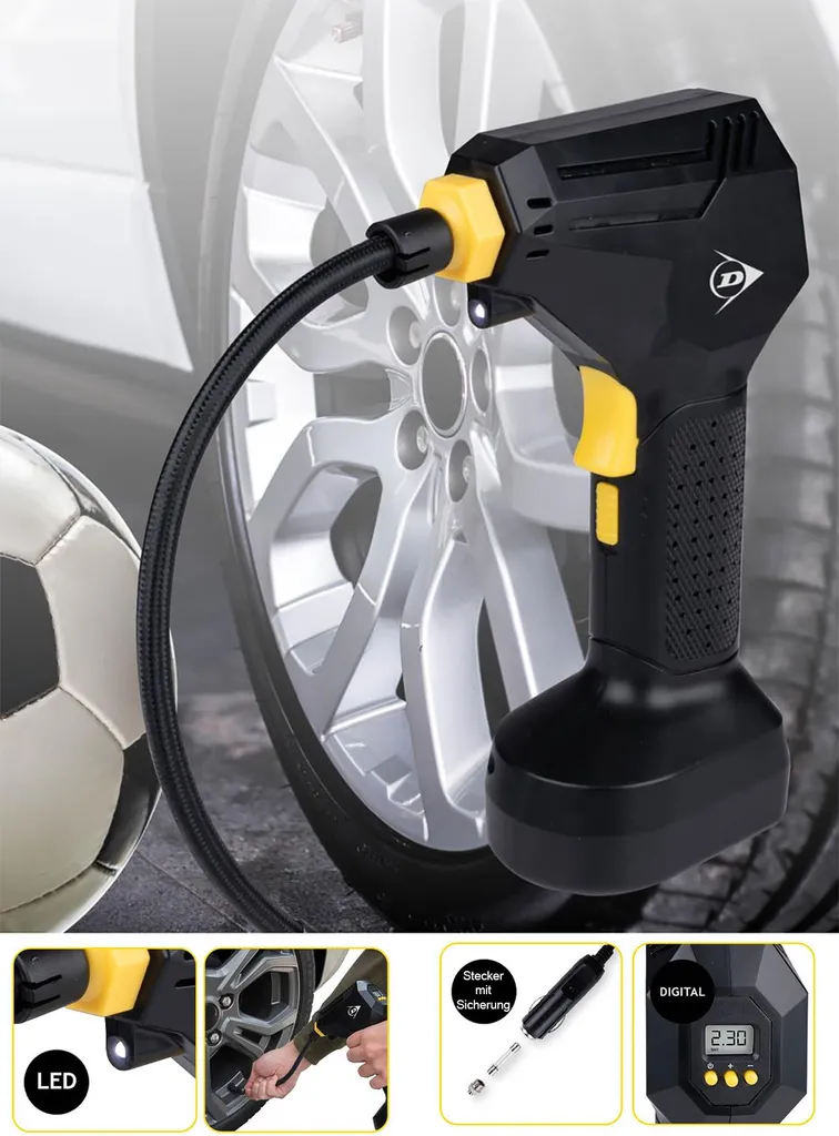 Mini compresseur 150 PSI Dunlop numérique 12V avec kit de gonflage - 11