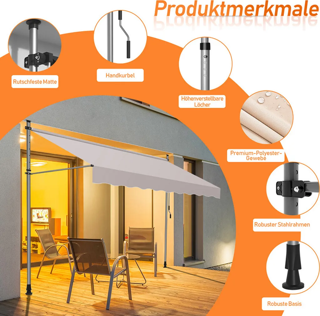 Tenda Jopassy per Famiglia 2,5m | Ombra Sicura per Balcone - 5