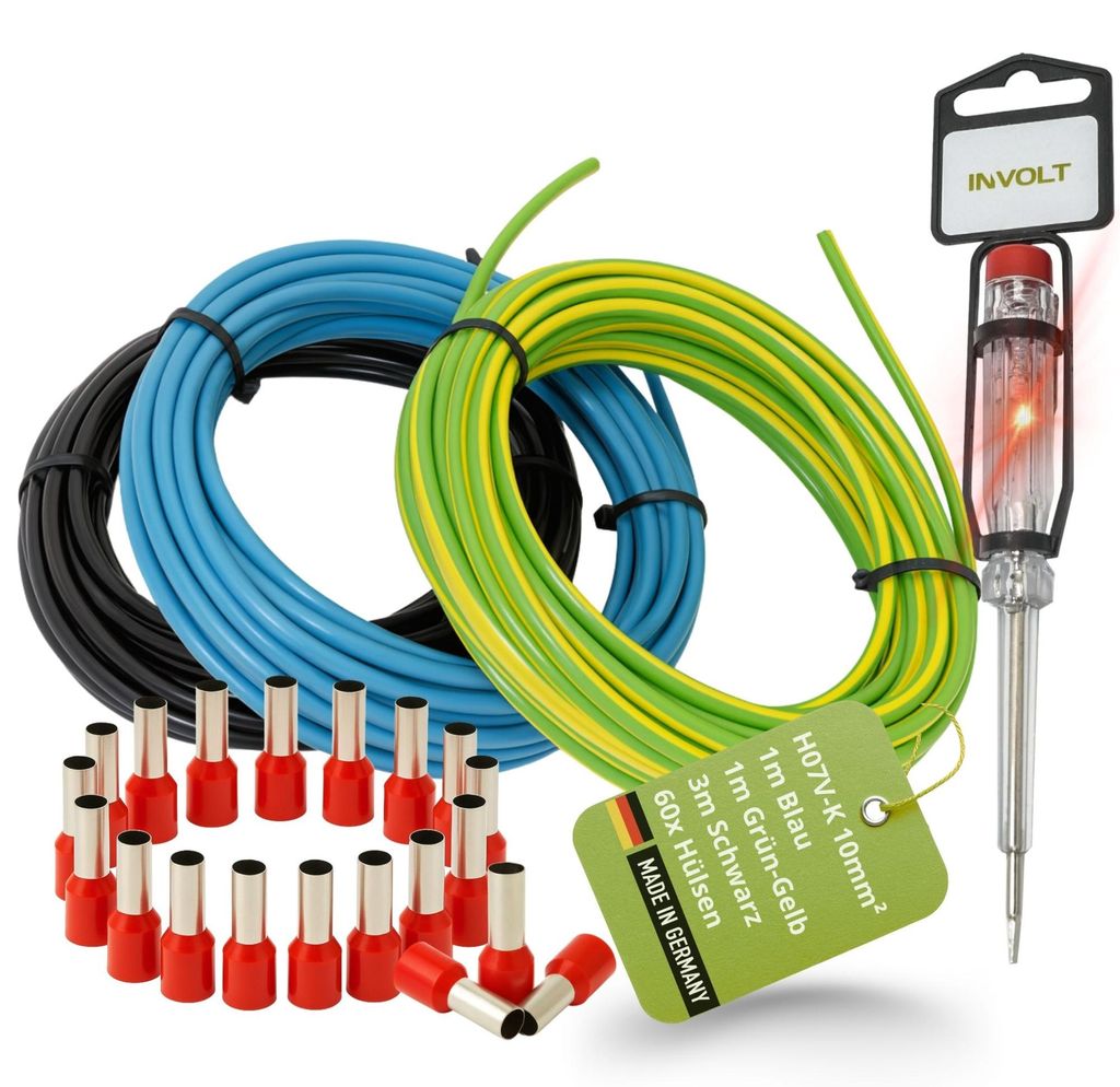 H07V-K 10 mm² Verdrahtungsleitung Set je 1m Blau u. Produktbild 