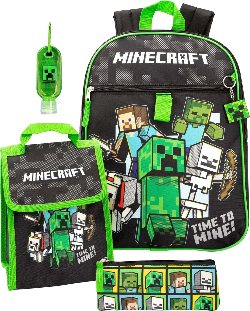 Sac à dos Minecraft Time To Mine Set NS6579 Noir et Vert Taille Unique