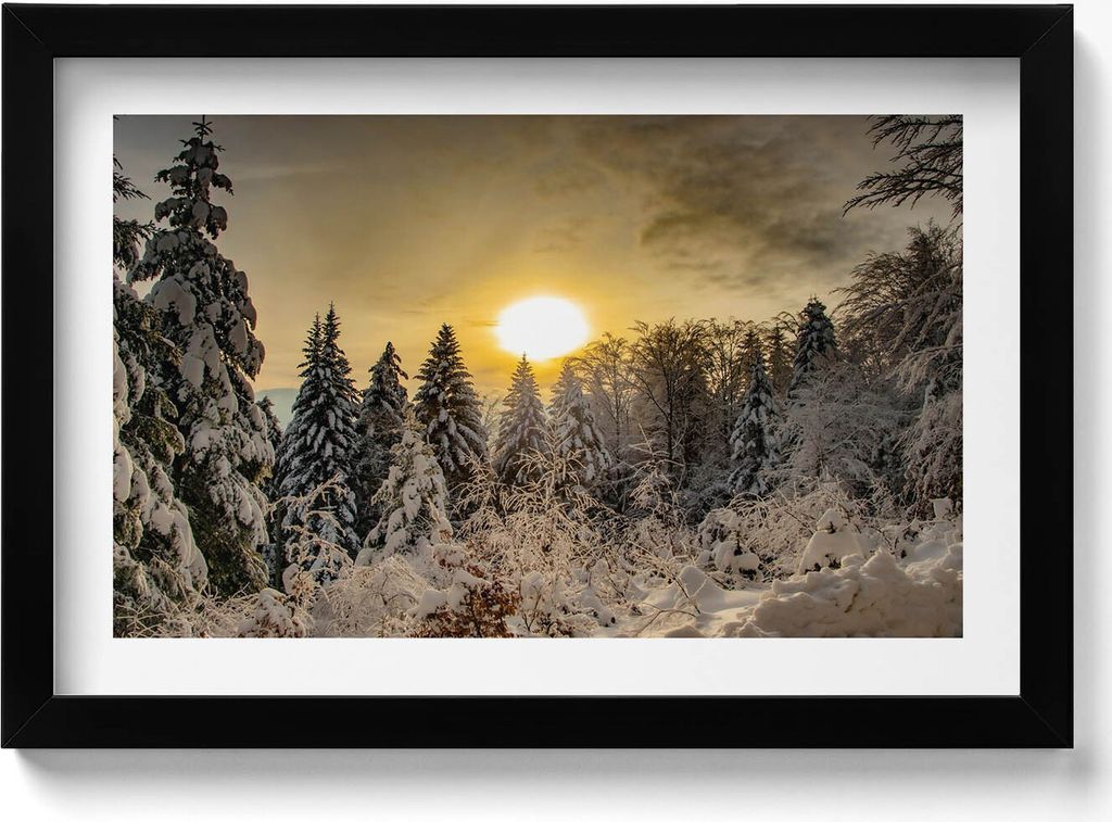 Winterlandschaft Beskids– Wandbild mit Rahmen – Gerahmtes Bild – Wanddekoration – 30x20 cm – Schwarz Rahmen