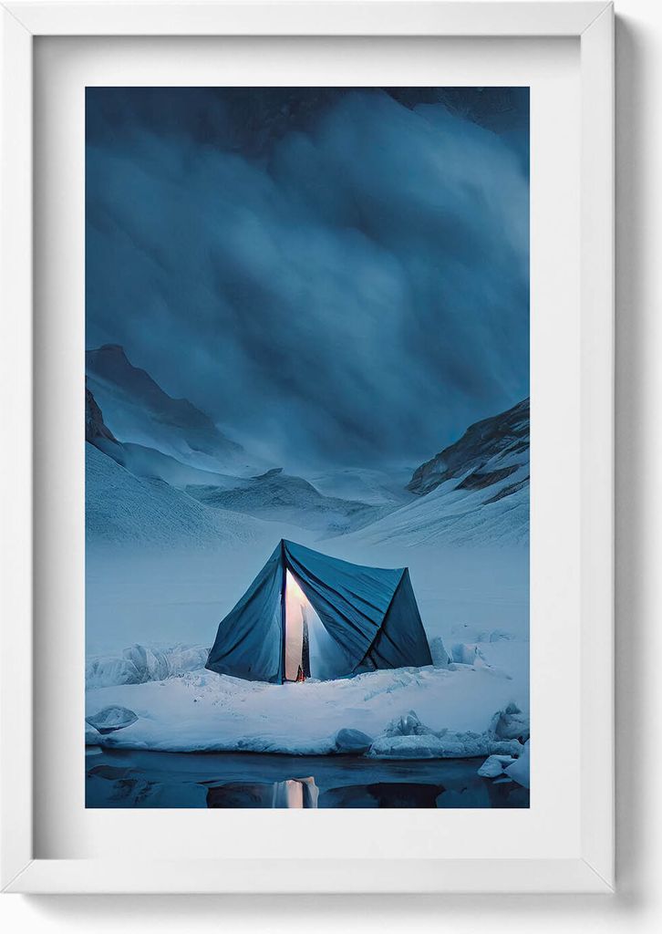 Zelt in den Bergen von Island– Wandbild mit Rahmen – Gerahmtes Bild – Wanddekoration – 40x60 cm – Weiß