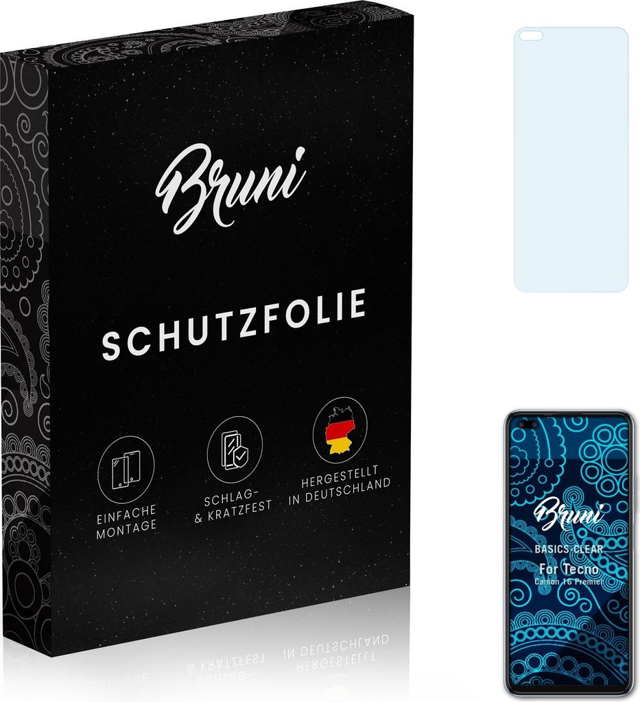 Bruni Basics-Clear 2x Schutzfolie kompatibel mit Tecno Camon 16 Premier Folie