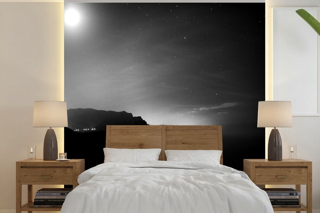 MuchoWow Fototapete für Wohnzimmer oder Schlafzimmer Wandtapete Vinyl Motivtapete Licht - Portugal - Madeira - schwarz und weiß - 280x280 cm - ...