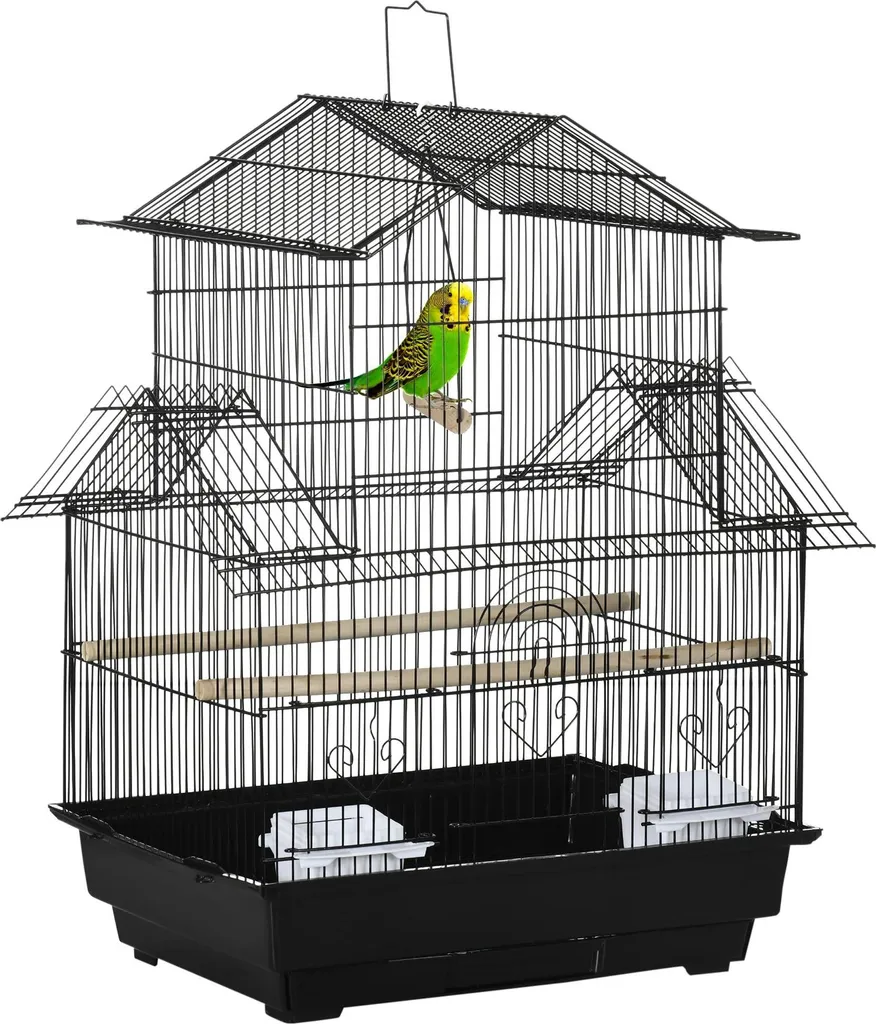 Habitat oiseaux pour salon cage métallique noire facile à nettoyer