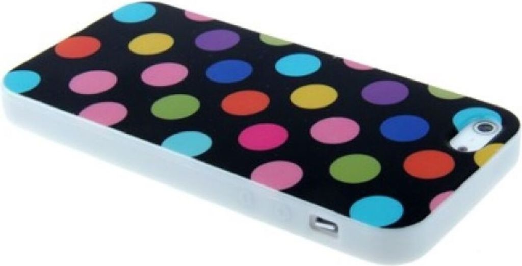 TPU Backcover Hülle gepunktet für Handy Apple iPhone 5 / 5s Schwarz mit bunten Punkten