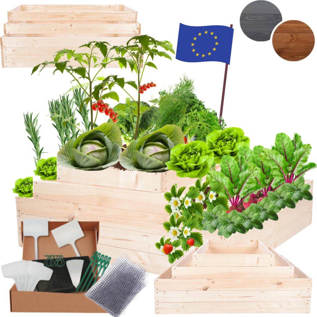 MODO24 Hochbeet Holz, Pflanzkasten, Massivholz, Kiefer, Kräuterbeet, Blumenkasten, Garten, Terrasse, 45x117x100cm, Farbe Natur imprägniert, ZP09