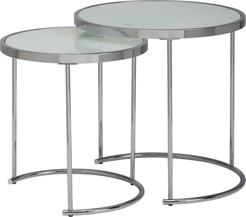 Table basse ronde lot de 2 blanc et argent plateau en verre Wohnling
