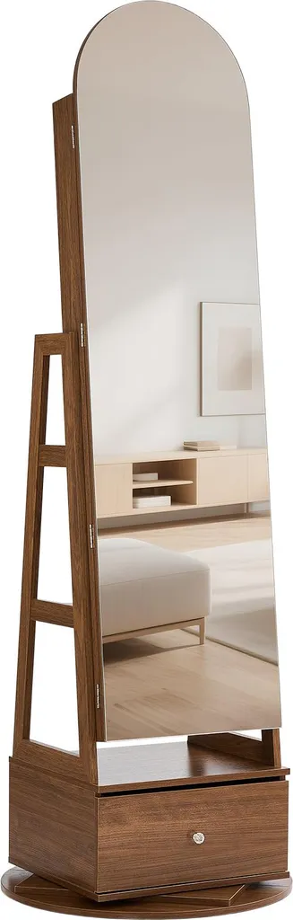 Miroir psyché avec armoire à bijoux intégrée et étagères rotatives