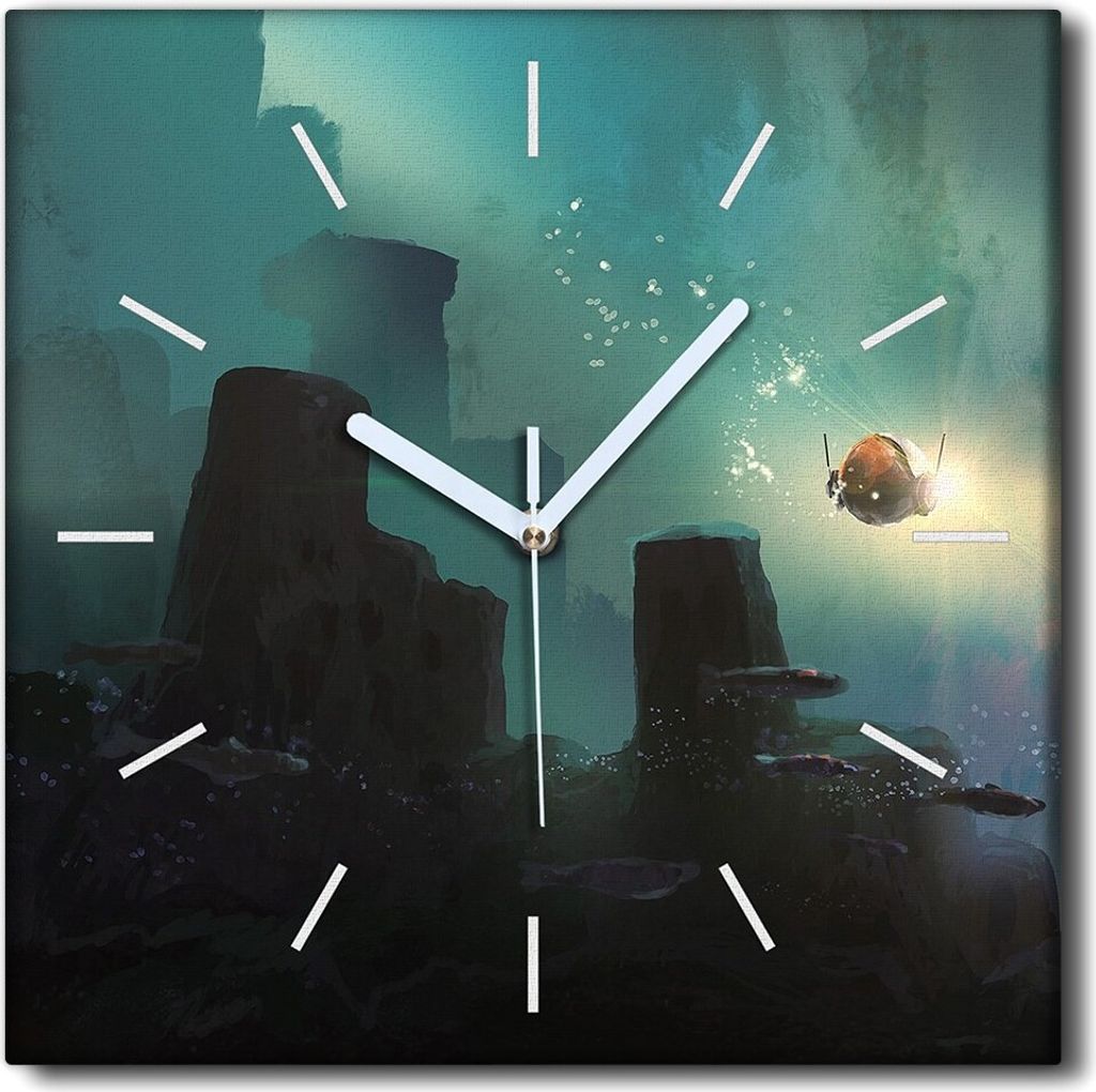 Coloray Uhr auf Leinwand 30x30 cm Wand Uhr Dekoration Wohnzimmer Segeltuch weiße Zeiger -Alte Zivilisation