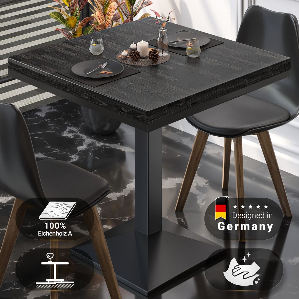 MPA | Bistro Massiv Tisch | Quadratisch | 60 x 60 x 81 cm | Wenge Schwarz / Schwarz | Bistrotisch Gastro Tisch