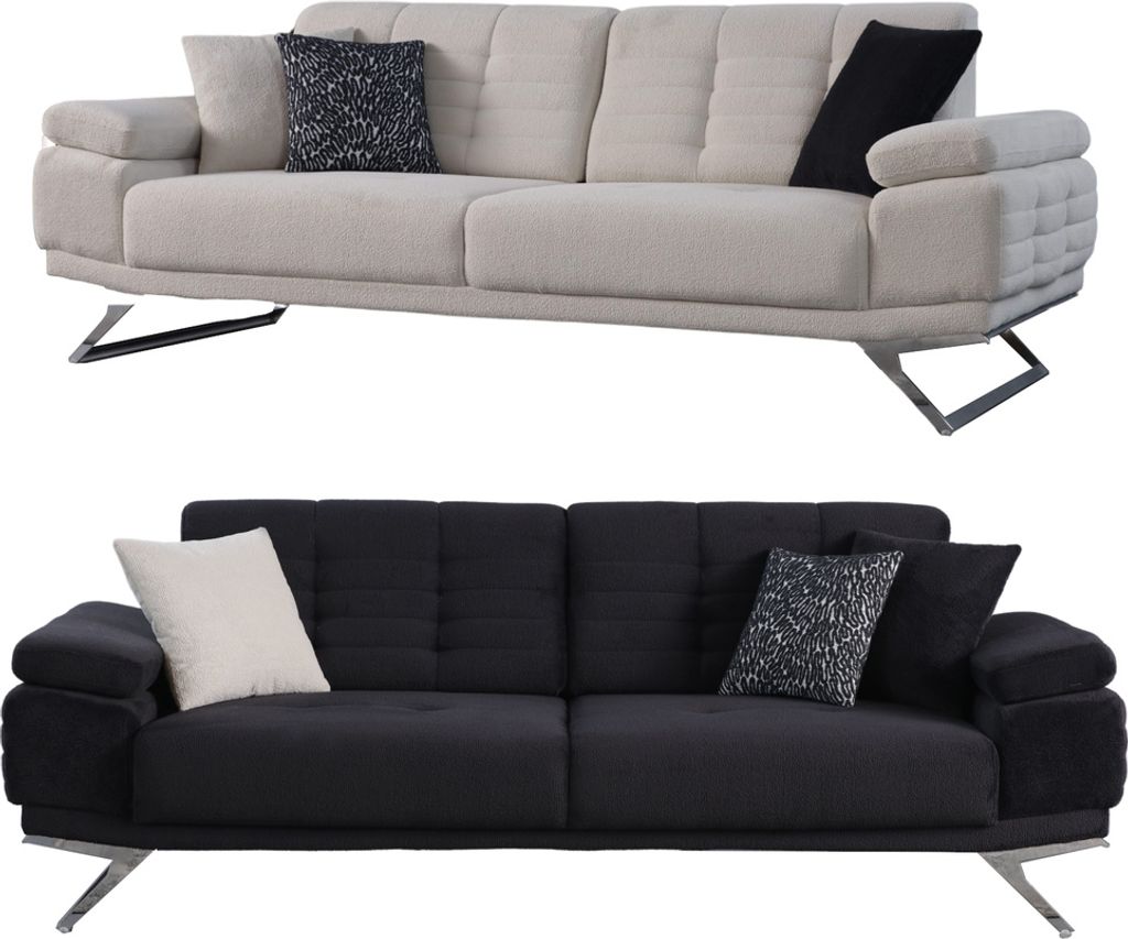 Villa Möbel Sofa Set Lindy Farbe: Creme-Schwarz Stellvariante:2+2 mit Relax-/Bettfunktion durch verstellbare Rückenlehne