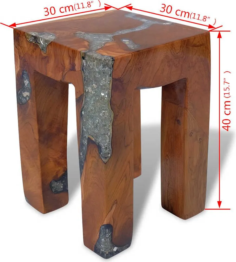 Tabouret en teck massif et résine - Solution déco unique et durable - 13