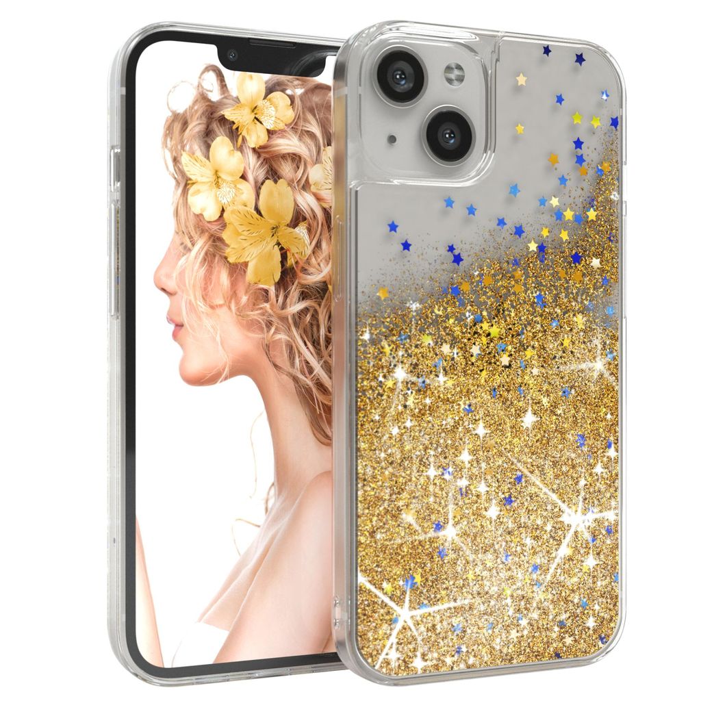 EAZY CASE - Glitzer Hülle kompatibel mit Apple iPhone 13 Glitzer Schutzhülle, Soft Case, Backcover Transparent mit Motiv