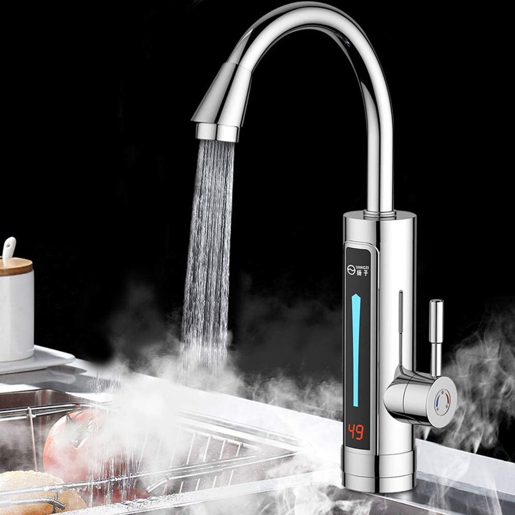LED Elektrisch Durchlauferhitzer Wasserhahn Sofort Warm Armatur Bad/Küche 3300W 