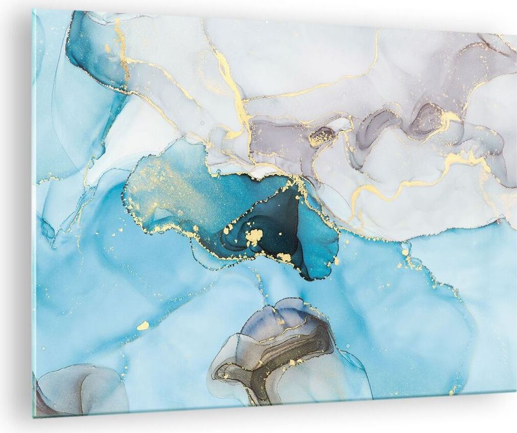 Bilder auf glas - Einteilig - Marmor Modern Blau - 70x50cm - Glasbilder - Wandbilder - Bilder - zum Aufhängen bereit - Wanddekoration aus Glas - G...