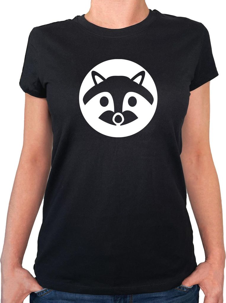 Huuraa Damen T-Shirt Waschbär Kopf Silhouette S Black Bio Baumwolle Fairtrade Damenshirt Geschenkidee