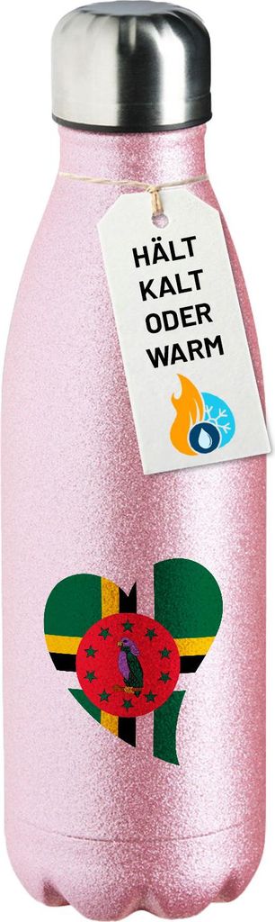 Huuraa Trinkflasche Dominica Flagge Herz 500ml Pink Edelstahl Wasserflasche Trinkflasche Geschenkidee
