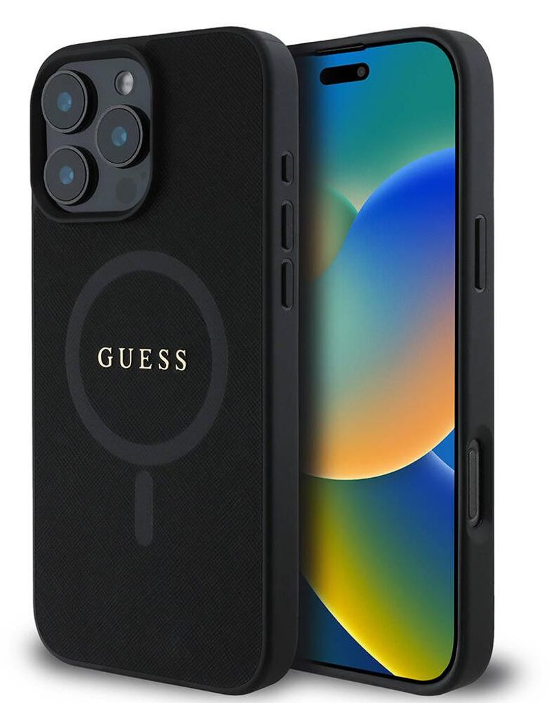 Guess GUHMP16LPSAHMCK iPhone 16 Pro 6,3" schwarz/schwarz Hardcase Saffiano Classic Logo MagSafe Schutzhülle
