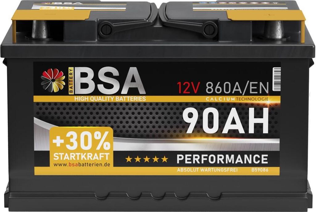 A close-up studio shot of a car battery.