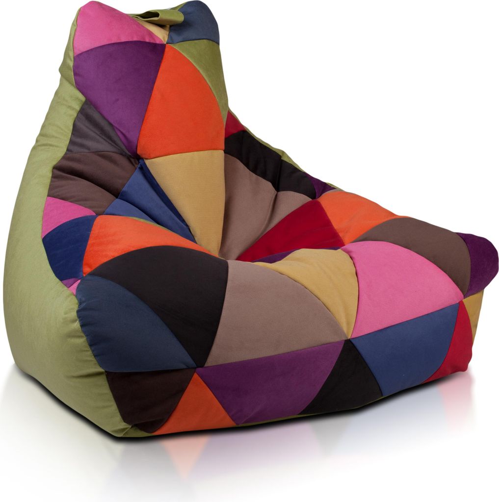Ecopuf Keiko Patchwork, Pouf Sessel Bean Bag Sitzsack, Mikrofaser, Olivgrün A38, S