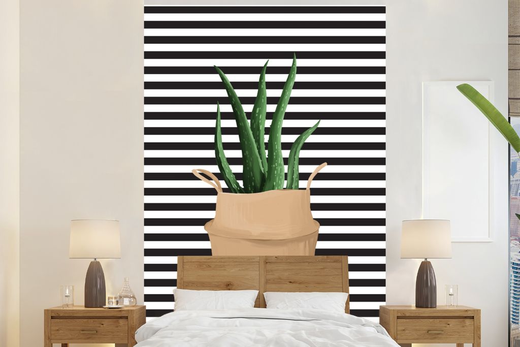 MuchoWow Fototapete für Wohnzimmer oder Schlafzimmer Wandtapete Vinyl Motivtapete Pflanzen - Aloe Vera - Pflanzgefäß - 200x300 cm - Wanddekora...