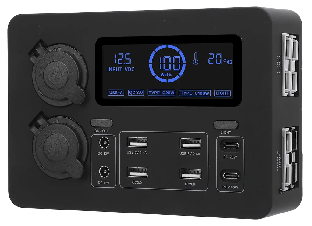 Boîtier d'alimentation 12V 100W LCD avec Port USB C et 4 Prises Anderson