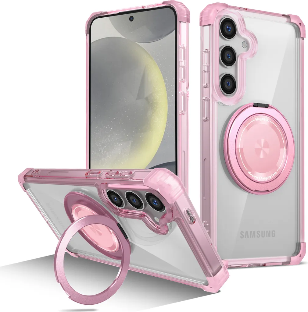 Custodia Luxury Samsung Galaxy S24 Rosa: MagSafe e Anello Invisible