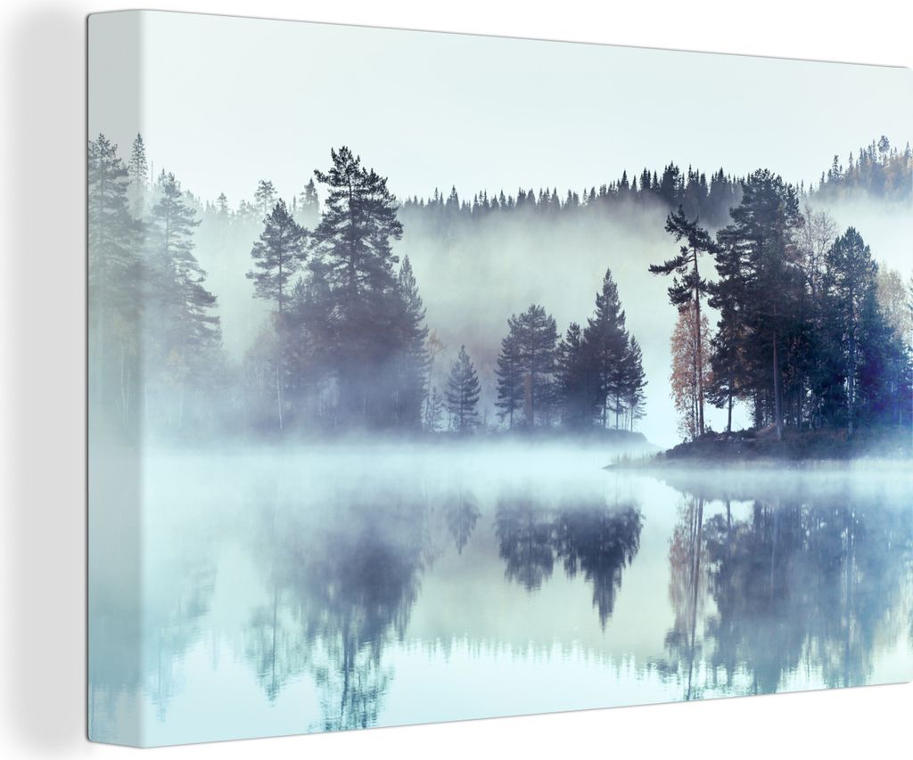 OneMillionCanvasses - Leinwandbilder - 150x100 cm, Wald - Nebel - Winter, Wandbilder Kunstdruck Wanddekoration