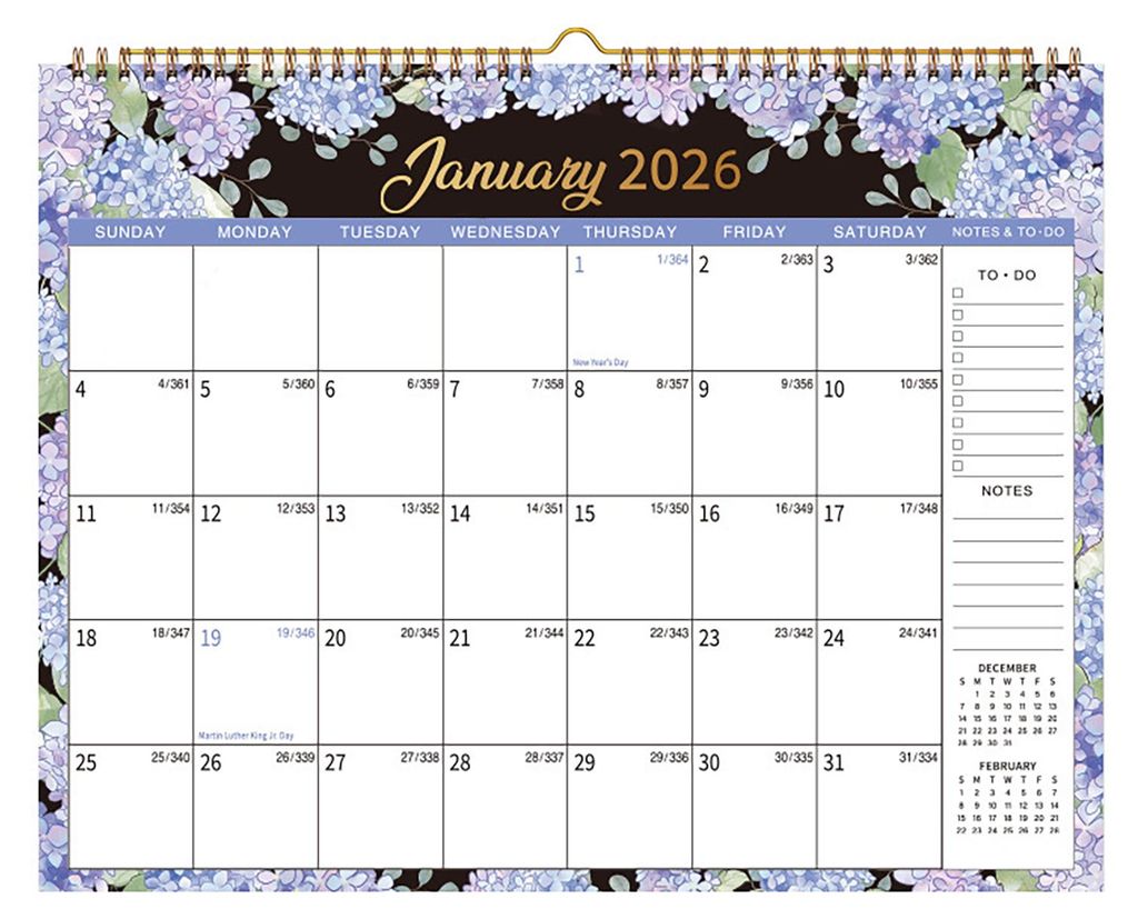 Wandkalender 2026, 35,5 x 28 cm (14 x 11 Zoll), großer Kalender mit Aufhängehaken, Januar 2026 – Dezember 2026, 12-Monats-Planer zur Organisation