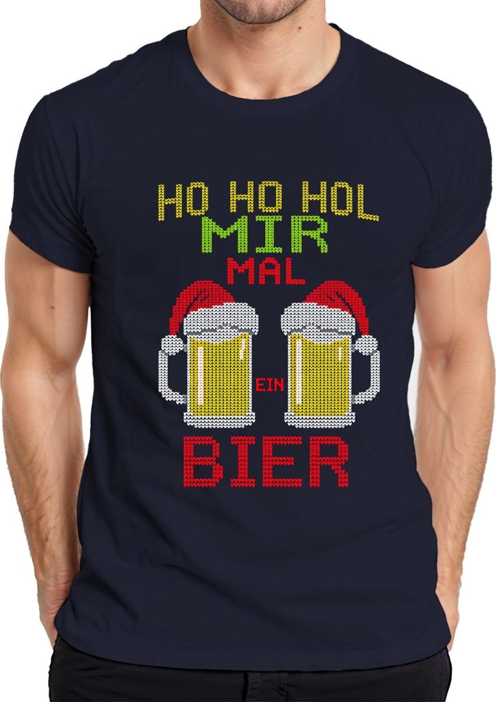 Ho Ho hol mir mal ein Bier Weihnachtsstrick Bierkrug Bierliebhabe Herren T-Shirt, Navy, L