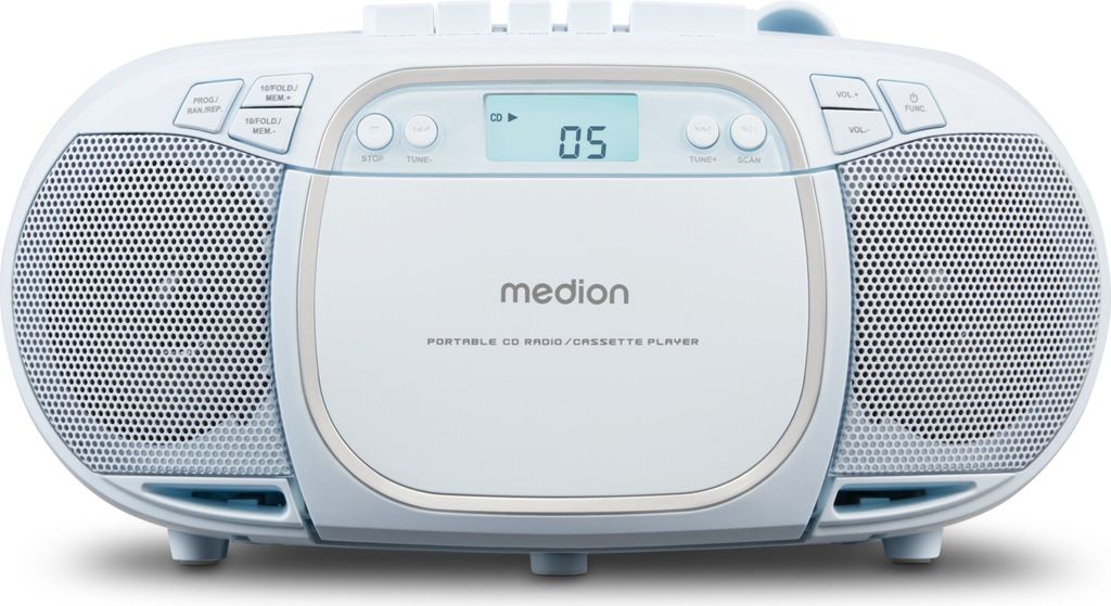 MEDION E66476 Stereo Sound System (Boombox, CD-Player, MP3, Kassette, tragbarer Kassettenspieler für Kinder, UKW Radio, AUX, Kopfhörer, Netz & Ba...