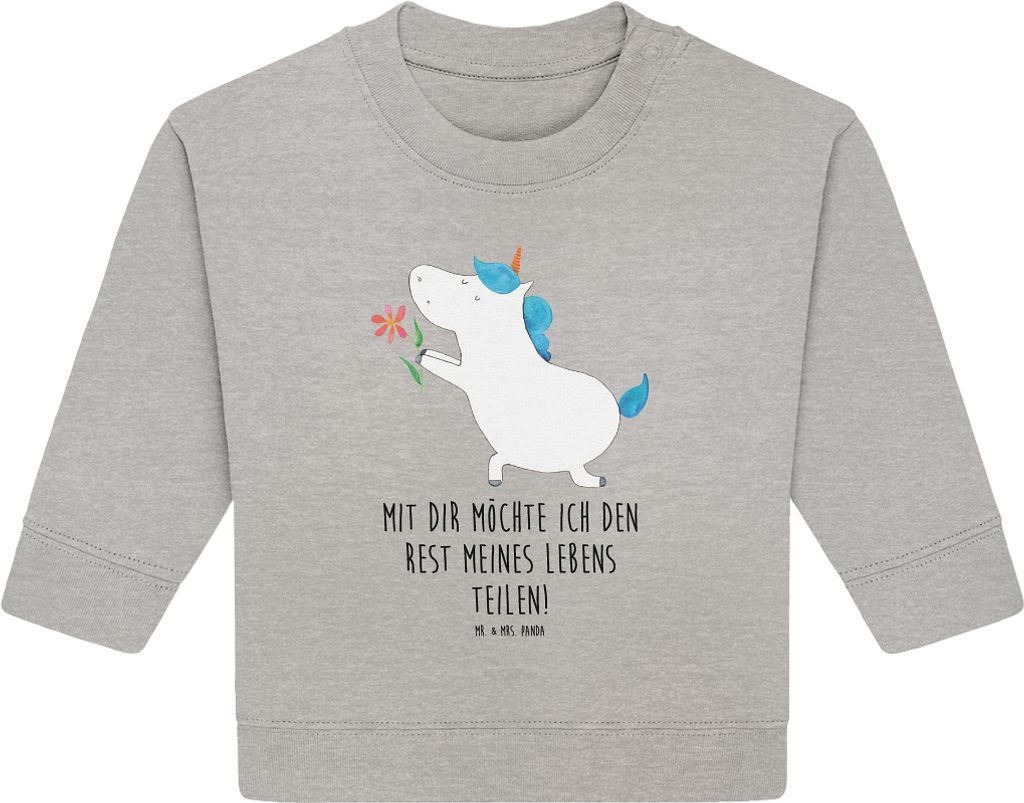 Mr. & Mrs. Panda Organic Baby Pullover Einhorn Blume 24. - 36. Monat - Heather Grey - Geschenk, Partner, Bullover, Liebe, Einhörner, Unicorn, Antrag