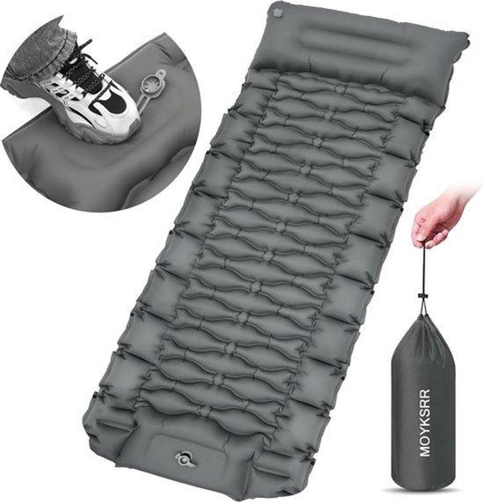 Selbstaufblasbare 10cm dicke Luftmatratze für Camping, Wandern, Outdoor, wasserdicht mit Fußpumpe und Kissen