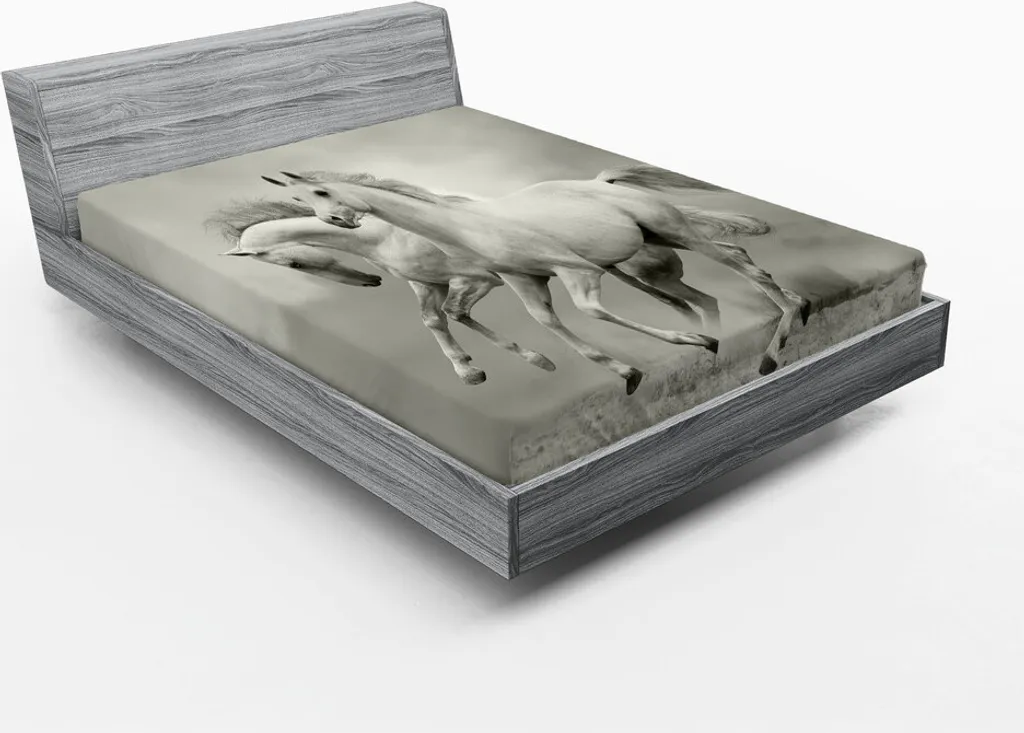 Linge de lit à motif animalier, drap-housse 180x200 cm thème Chevaux noirs