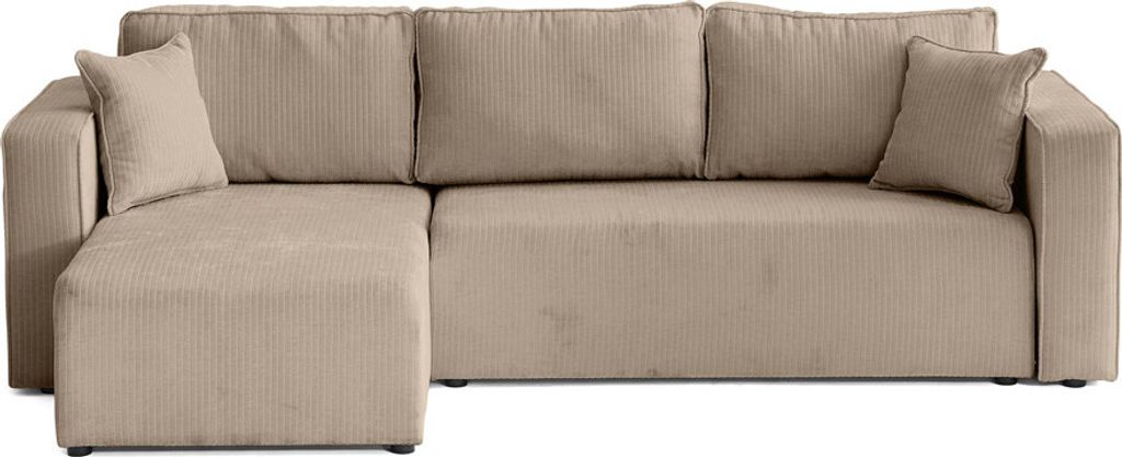 Best Möbel Topaze - 4-Sitzer Ecksofa beidseitig montierbar - Schlaffunktion und Bettkasten - aus Cordstoff flach , Beige