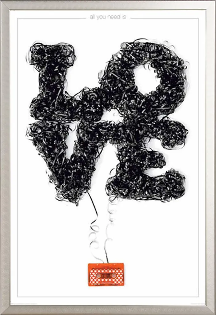 Quadro Musica Love Tape Shinsuke Maxi Argento Alluminio Acrilico