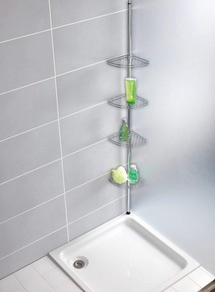 Uniqoos® Porta doccia telescopico angolare con 4 ripiani in Immagine del prodotto 