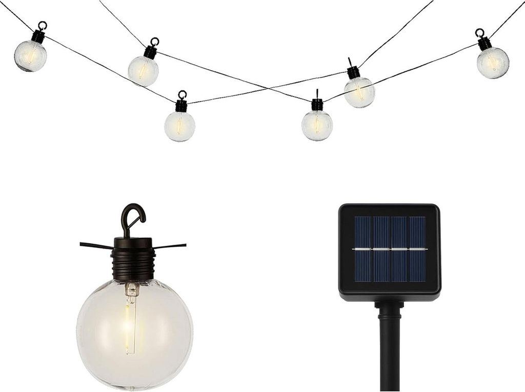 LED Solar Lichterkette Kugeln 5,8m Kunststoff Transparent / Warmweiß