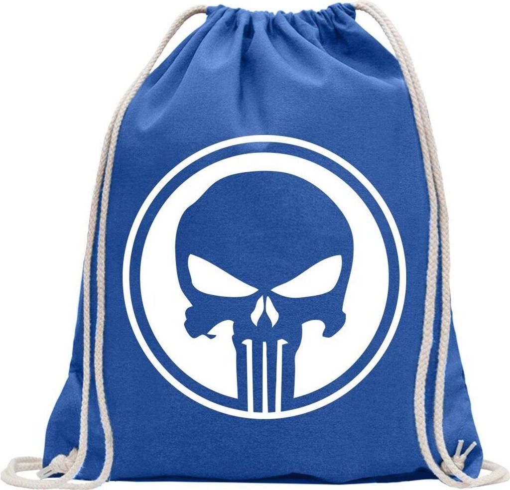 Kiwistar - Turnbeutel - royal - Punisher USA - Tank Totenkopf - Fun Rucksack Sport Beutel Gymsack Baumwolle mit Ziehgurt