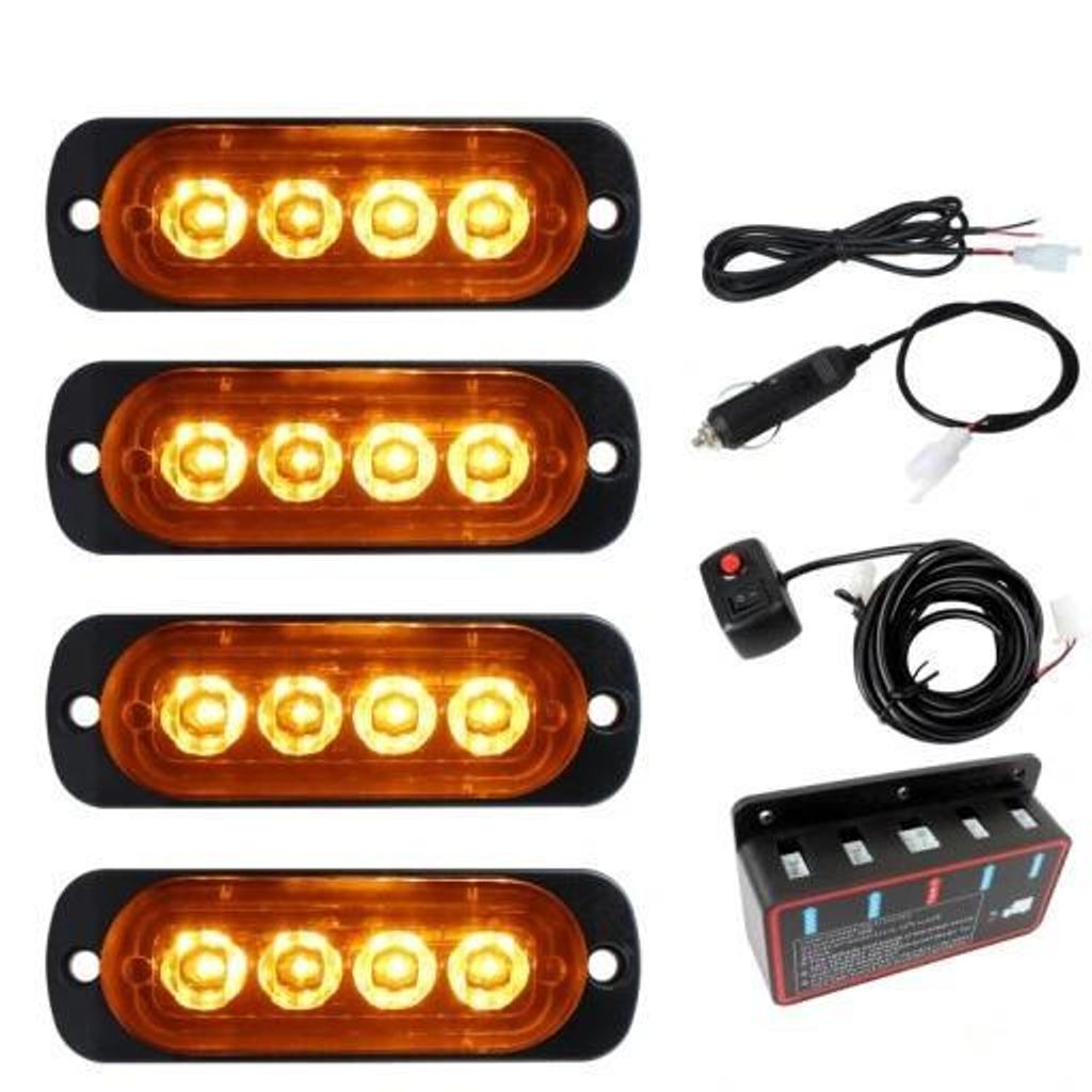 Výstražné svetlá 12V 16W, sada 4 ks s ovládačom a diaľkovým Obrázok produktu 