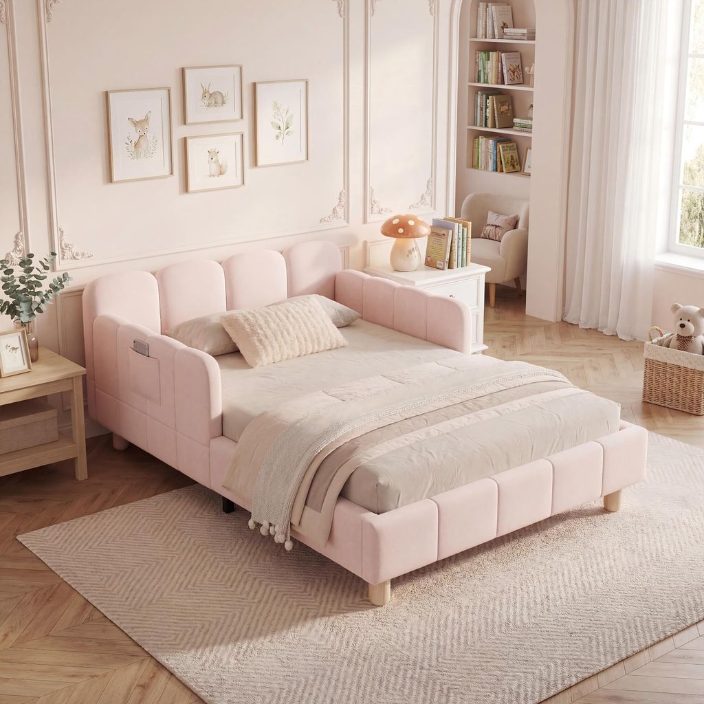 Flieks Kinderbett 90x200cm mit Rausfallschutz, Polsterbett Produktbild 