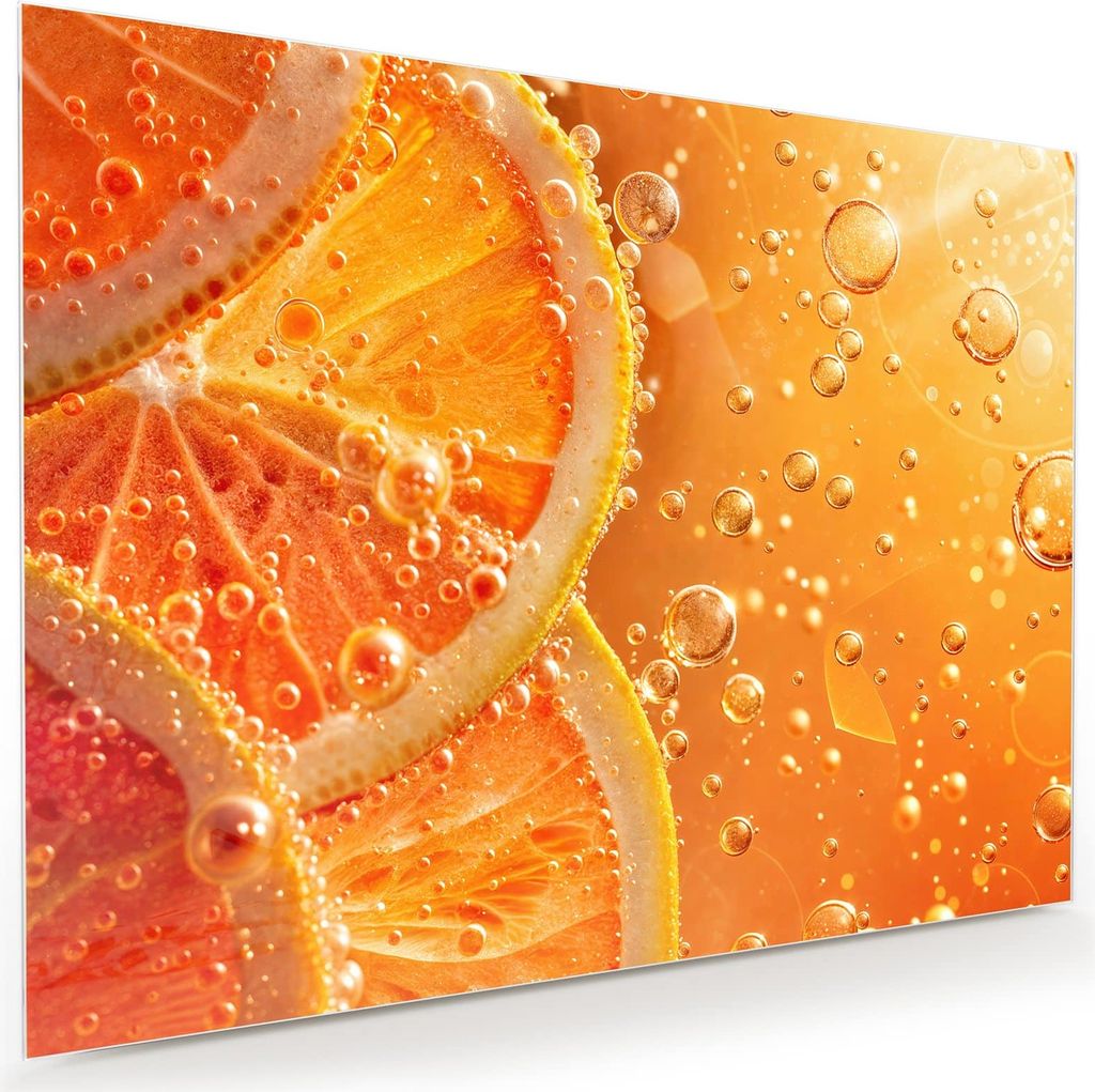 Glasbild 120x90cm in XXL für Wohnzimmer, Schlafzimmer Motiv Spritzige Orange